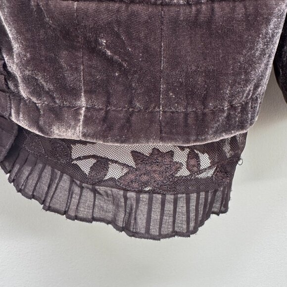 DKNY Jeans Brown Velvet Blazer Lace Trim Womens Y2K Whimsigoth Feminine - S - Picture 4 of 6